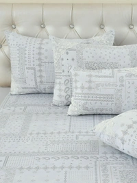 MORADO 100% Pure Cotton 5Pcs Bedding Set with Net Lace | King Size Double Bedsheet with 2 Pillow Covers and 2 Filled Breakfast Pillows - 108x108 Inches, Grey - 108x108 Inches, Grey