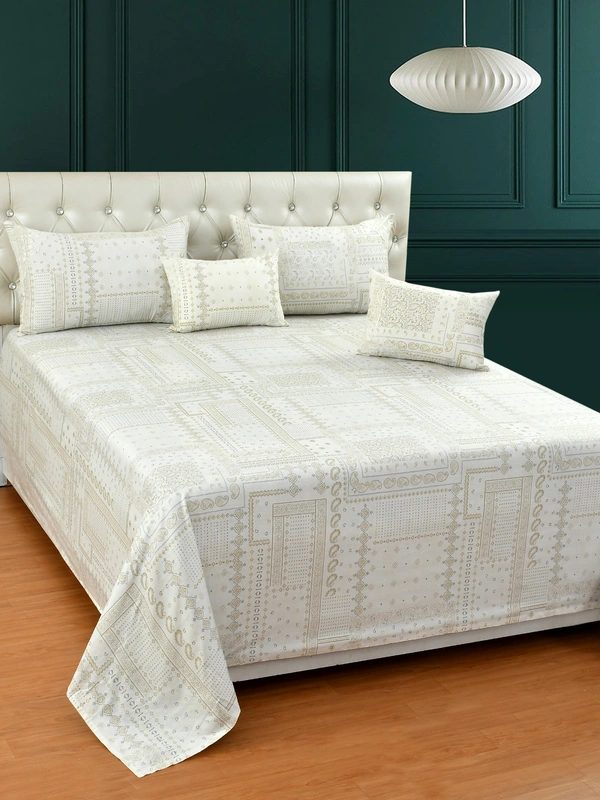 MORADO 100% Pure Cotton 5Pcs Bedding Set with Net Lace | King Size Double Bedsheet with 2 Pillow Covers and 2 Filled Breakfast Pillows - 108x108 Inches, Mustard - 108x108 Inches, Mustard