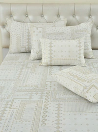 MORADO 100% Pure Cotton 5Pcs Bedding Set with Net Lace | King Size Double Bedsheet with 2 Pillow Covers and 2 Filled Breakfast Pillows - 108x108 Inches, Mustard - 108x108 Inches, Mustard