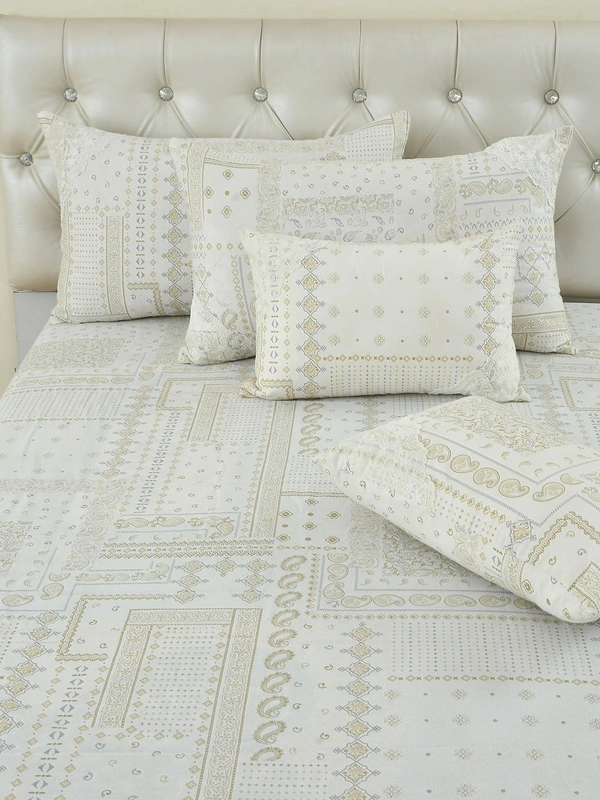 MORADO 100% Pure Cotton 5Pcs Bedding Set with Net Lace | King Size Double Bedsheet with 2 Pillow Covers and 2 Filled Breakfast Pillows - 108x108 Inches, Mustard - 108x108 Inches, Mustard