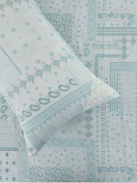 MORADO 100% Pure Cotton 5Pcs Bedding Set with Net Lace | King Size Double Bedsheet with 2 Pillow Covers and 2 Filled Breakfast Pillows - 108x108 Inches, Blue - 108x108 Inches, Blue