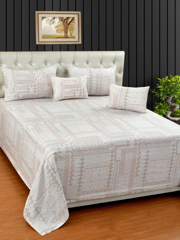 MORADO 100% Pure Cotton 5Pcs Bedding Set with Net Lace | King Size Double Bedsheet with 2 Pillow Covers and 2 Filled Breakfast Pillows - 108x108 Inches, Pink - 108x108 Inches, Pink