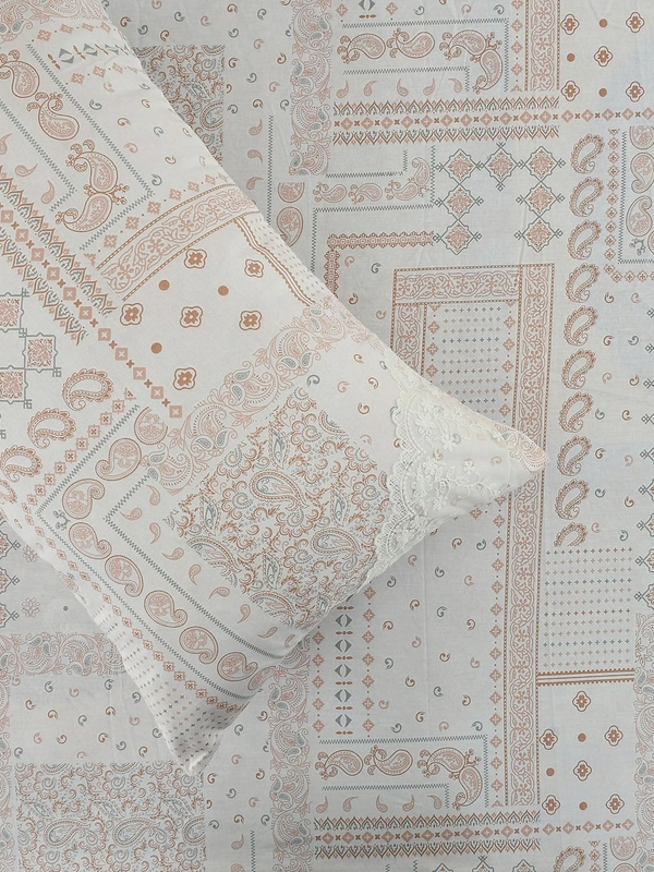 MORADO 100% Pure Cotton 5Pcs Bedding Set with Net Lace | King Size Double Bedsheet with 2 Pillow Covers and 2 Filled Breakfast Pillows - 108x108 Inches, Pink - 108x108 Inches, Pink