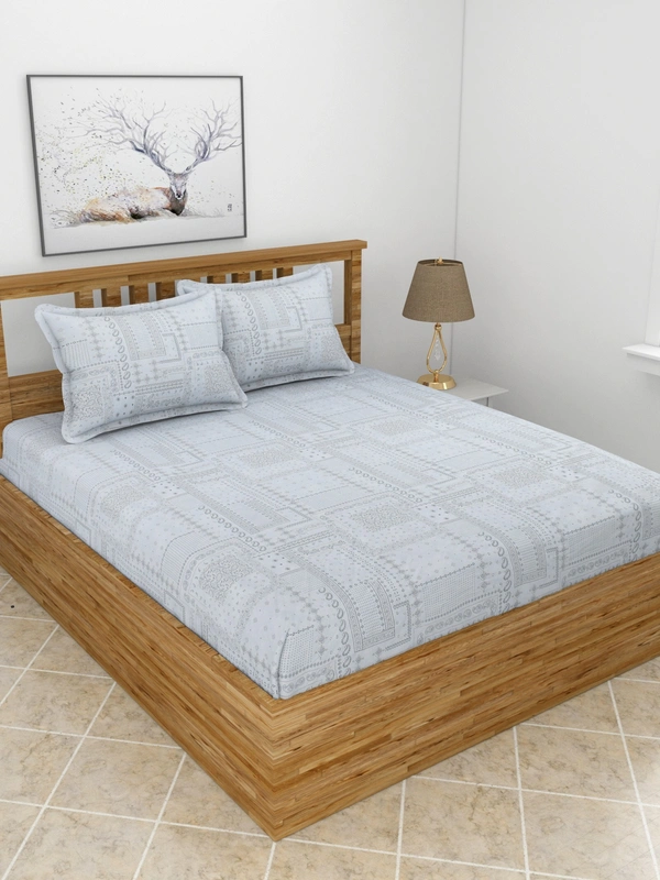 MORADO Premium Pure Cotton 210 TC King Size Double Bedsheet with 2 Pillow Covers (108 x 108 Inches, Grey) - 108x108 Inches, Grey