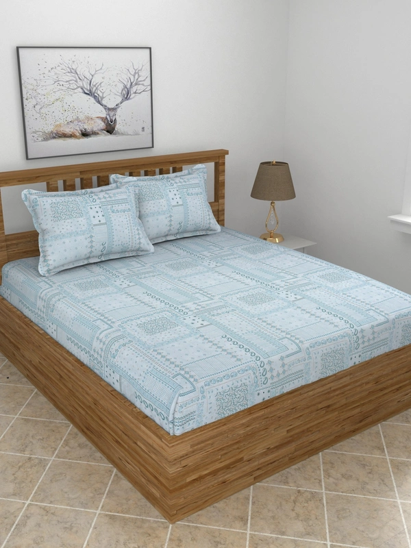 MORADO Premium Pure Cotton 210 TC King Size Double Bedsheet with 2 Pillow Covers (108 x 108 Inches, Blue) - 108x108 Inches, Blue