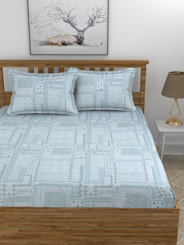 MORADO Premium Pure Cotton 210 TC King Size Double Bedsheet with 2 Pillow Covers (108 x 108 Inches, Blue) - 108x108 Inches, Blue