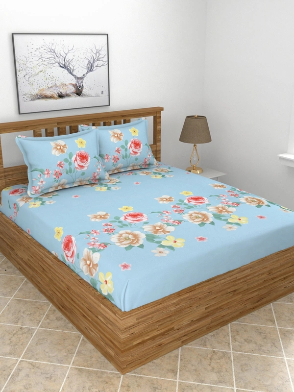 MORADO Premium Glace Cotton King Size Double Bedsheet With 2 King Size Pillow Covers (108x108 Inches) - 108x108 Inches, Sky Blue