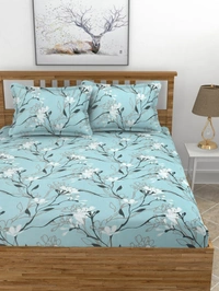 MORADO Premium Glace Cotton King Size Elastic Fitted Bedsheet with 2 Pillow Covers (72x78x8 Inches, Sky Blue) - 72x78x10 Inches, Sky Blue