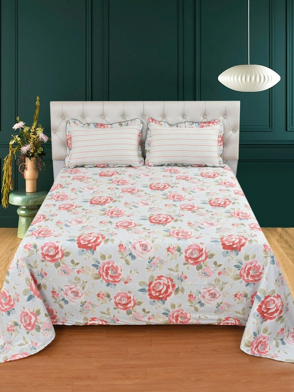 MORADO Glace Cotton King Size Bedsheet with 2 Pillow Covers with Frill (108x108, Inches) - 108x108 Inches, Light Blue