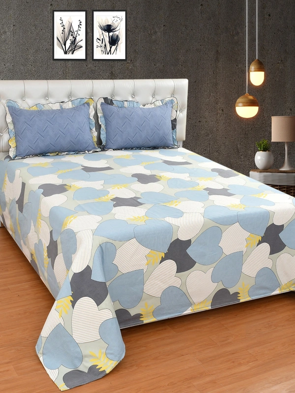 MORADO Glace Cotton King Size Bedsheet with 2 Pillow Covers with Frill (108x108, Inches) - 108x108 Inches, Mutlicolor