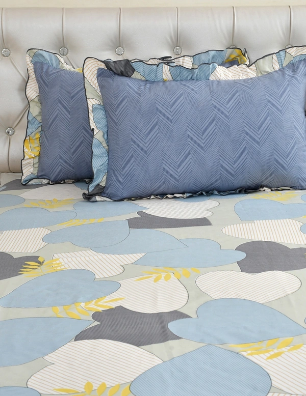 MORADO Glace Cotton King Size Bedsheet with 2 Pillow Covers with Frill (108x108, Inches) - 108x108 Inches, Mutlicolor