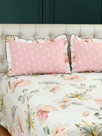 MORADO Glace Cotton King Size Bedsheet with 2 Pillow Covers with Frill (108x108, Inches) - 108x108 Inches, Pink