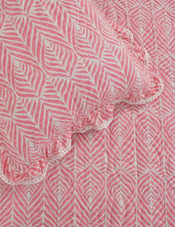 MORADO Glace Cotton Luxury Ultrasonic Printed Lightweight All Season Bedspreads/Quilted Bed Cover With 2 King Size Pillow Covers - (90x100 inches - Pink) - 90x100 Inches, Pink