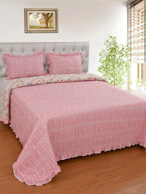 MORADO Glace Cotton Luxury Ultrasonic Printed Lightweight All Season Bedspreads/Quilted Bed Cover With 2 King Size Pillow Covers - (90x100 inches - Pink) - 90x100 Inches, Pink