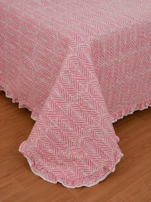 MORADO Glace Cotton Luxury Ultrasonic Printed Lightweight All Season Bedspreads/Quilted Bed Cover With 2 King Size Pillow Covers - (90x100 inches - Pink) - 90x100 Inches, Pink
