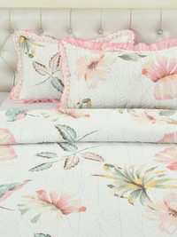 MORADO Glace Cotton Luxury Ultrasonic Printed Lightweight All Season Bedspreads/Quilted Bed Cover With 2 King Size Pillow Covers - (90x100 inches - Pink Lupin With Lace) - 90x100 Inches, Pink