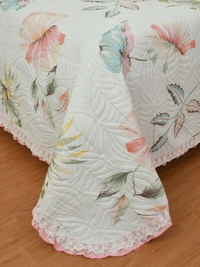 MORADO Glace Cotton Luxury Ultrasonic Printed Lightweight All Season Bedspreads/Quilted Bed Cover With 2 King Size Pillow Covers - (90x100 inches - Pink Lupin With Lace) - 90x100 Inches, Pink