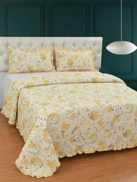 MORADO Glace Cotton Luxury Ultrasonic Printed Lightweight All Season Bedspreads/Quilted Bed Cover With 2 King Size Pillow Covers - (90x100 inches - Mustard Jasmine) - 90x100 Inches, Yellow