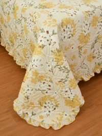 MORADO Glace Cotton Luxury Ultrasonic Printed Lightweight All Season Bedspreads/Quilted Bed Cover With 2 King Size Pillow Covers - (90x100 inches - Mustard Jasmine) - 90x100 Inches, Yellow