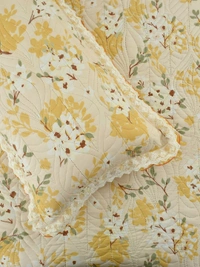 MORADO Glace Cotton Luxury Ultrasonic Printed Lightweight All Season Bedspreads/Quilted Bed Cover With 2 King Size Pillow Covers - (90x100 inches - Mustard Jasmine with Lace) - 90x100 Inches, Yellow