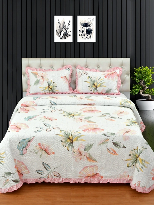 MORADO Glace Cotton Luxury Ultrasonic Printed Lightweight All Season Bedspreads/Quilted Bed Cover With 2 King Size Pillow Covers - (90x100 inches - Pink Lupin) - 90x100 Inches, Pink