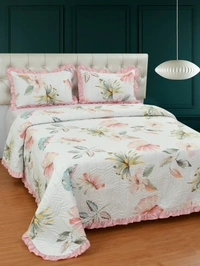 MORADO Glace Cotton Luxury Ultrasonic Printed Lightweight All Season Bedspreads/Quilted Bed Cover With 2 King Size Pillow Covers - (90x100 inches - Pink Lupin) - 90x100 Inches, Pink