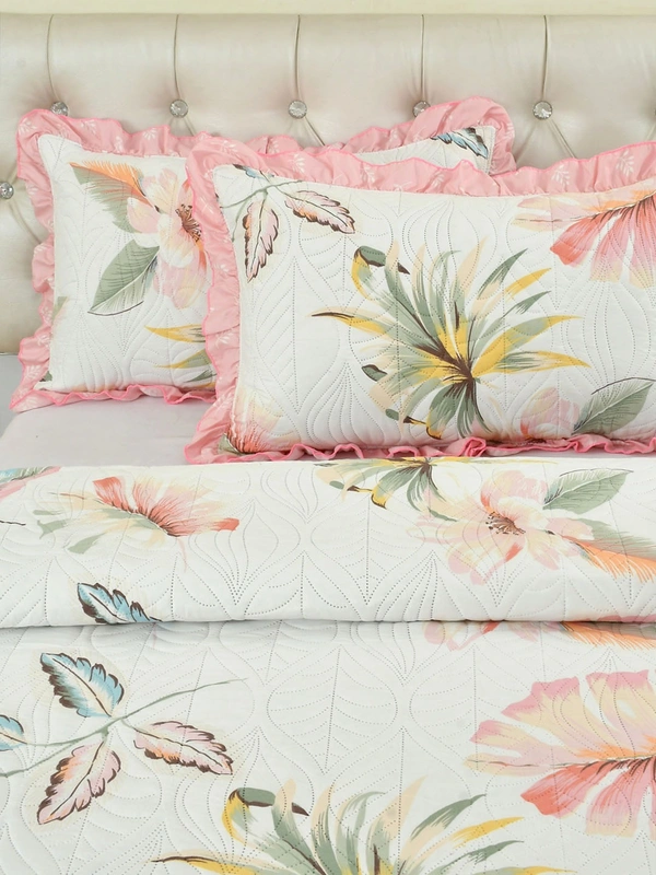 MORADO Glace Cotton Luxury Ultrasonic Printed Lightweight All Season Bedspreads/Quilted Bed Cover With 2 King Size Pillow Covers - (90x100 inches - Pink Lupin) - 90x100 Inches, Pink