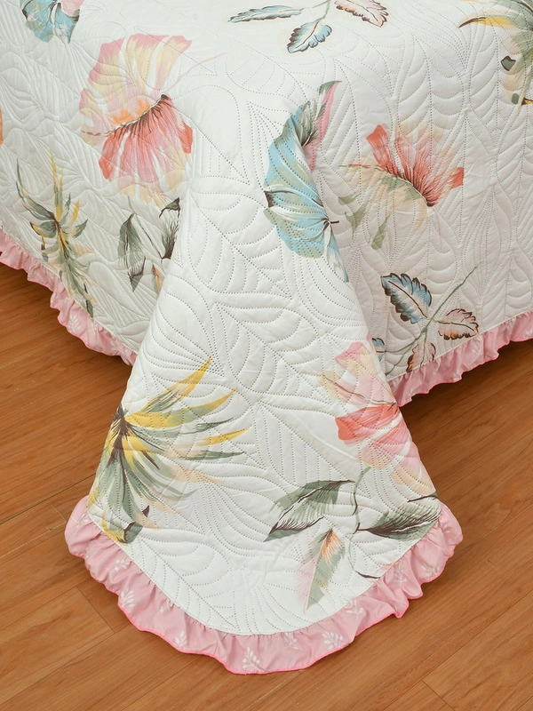 MORADO Glace Cotton Luxury Ultrasonic Printed Lightweight All Season Bedspreads/Quilted Bed Cover With 2 King Size Pillow Covers - (90x100 inches - Pink Lupin) - 90x100 Inches, Pink