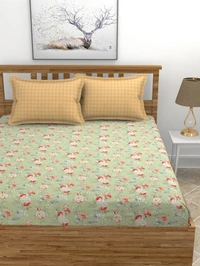 MORADO Glace Cotton King Size Bedsheet with 2 Pillow Covers with Fitted Bedsheet (108x108, Inches) - 108x108 Inches, Sprout