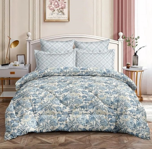 MORADO Glace Cotton Printed Reversible 150 GSM AC Comforter/Quilt/Blanket for Double Bed (90x100 Inches) Off White - 90x100 Inches, Off White