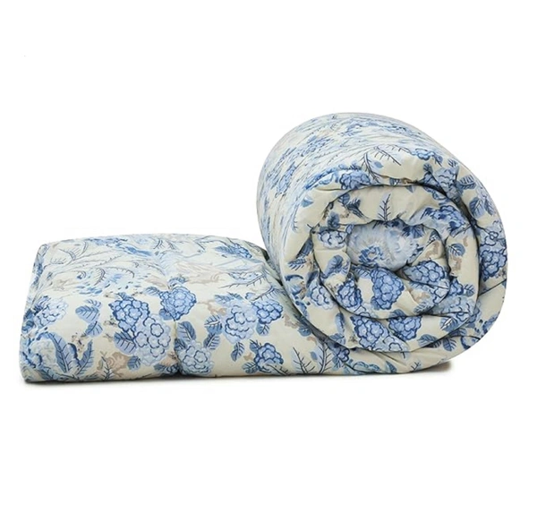 MORADO Glace Cotton Printed Reversible 150 GSM AC Comforter/Quilt/Blanket for Double Bed (90x100 Inches) Off White - 90x100 Inches, Off White