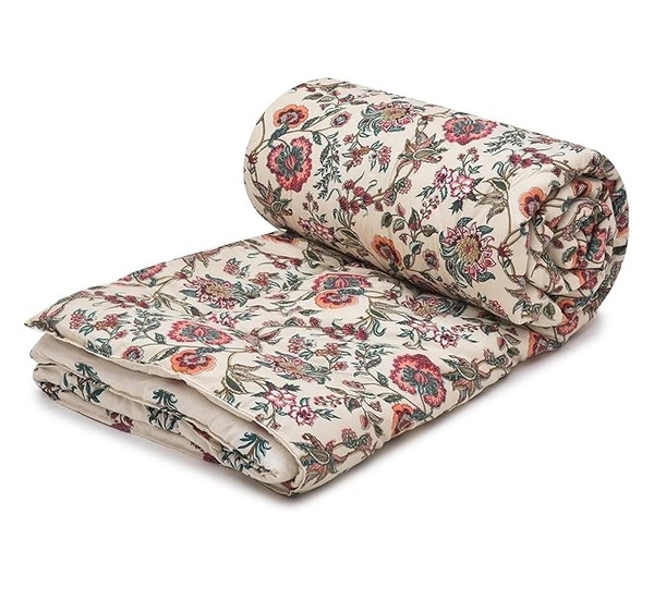 MORADO Glace Cotton Printed Reversible 150 GSM AC Comforter/Quilt/Blanket for Double Bed (90x100 Inches) Cream - 90x100 Inches, Cream