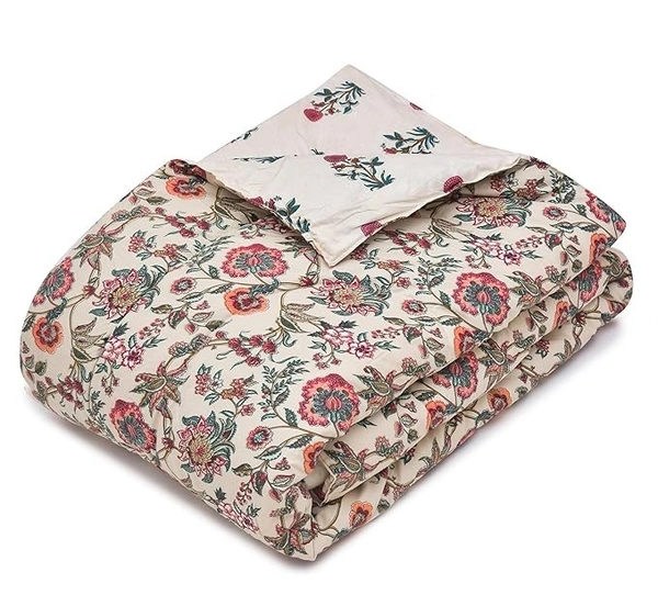 MORADO Glace Cotton Printed Reversible 150 GSM AC Comforter/Quilt/Blanket for Double Bed (90x100 Inches) Cream - 90x100 Inches, Cream