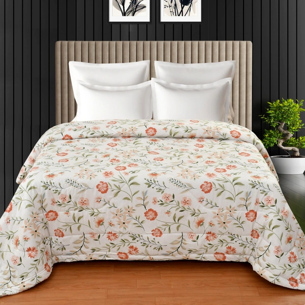 MORADO Glace Cotton Printed Reversible 150 GSM AC Comforter/Quilt/Blanket for Double Bed (90x100 Inches) Cream - 90x100 Inches, Cream