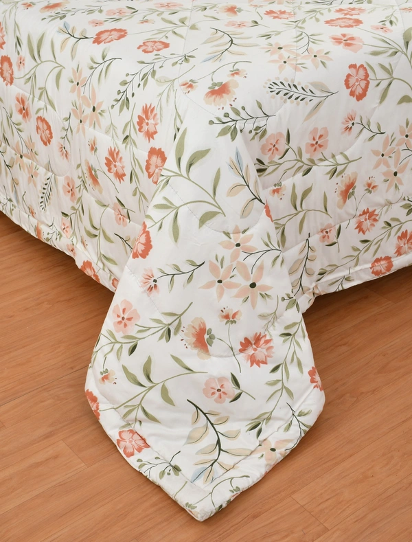 MORADO Glace Cotton Printed Reversible 150 GSM AC Comforter/Quilt/Blanket for Double Bed (90x100 Inches) Cream - 90x100 Inches, Cream