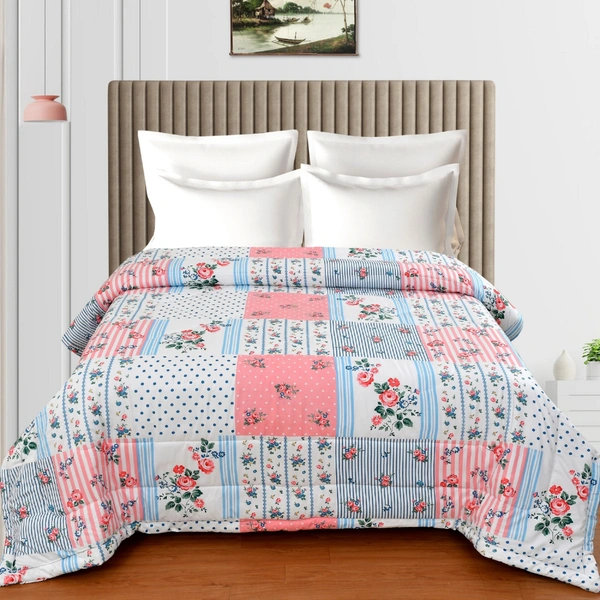 MORADO Glace Cotton Printed Reversible 150 GSM AC Comforter/Quilt/Blanket for Double Bed (90x100 Inches) Pink - 90x100 Inches, Pink