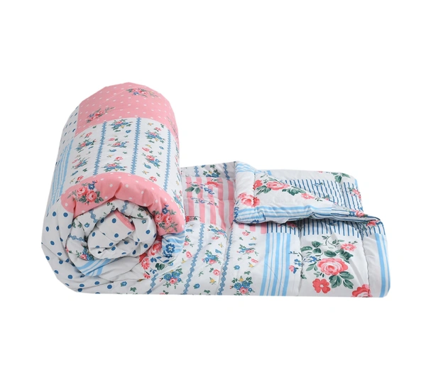 MORADO Glace Cotton Printed Reversible 150 GSM AC Comforter/Quilt/Blanket for Double Bed (90x100 Inches) Pink - 90x100 Inches, Pink