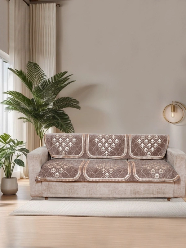 MORADO Chenille 3 Seater Sofa Covers Slip Cover for Living Room, Drawing Room and Office (3 Sitting Sofa Cover - Brown) - Brown