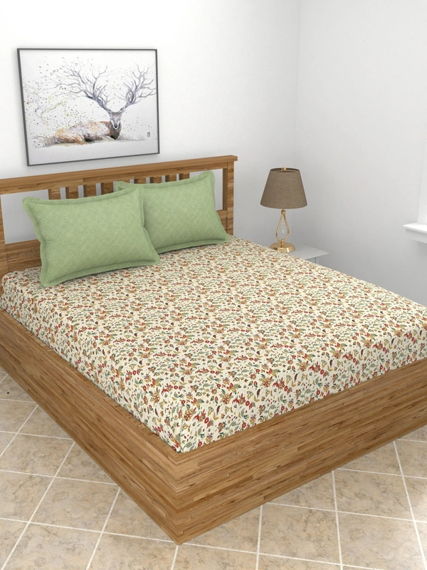 MORADO Glace Cotton King Size Bedsheet with 2 Pillow Covers with Frill (108x108, Inches) - 108x108 Inches, Multi