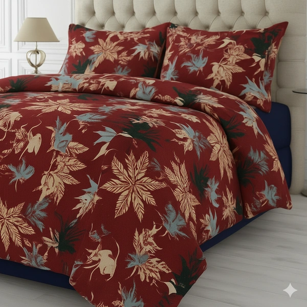 Morado MORADO 190 GSM Flannel Super Soft Warm Double Blanket for Winters - 90x90 Inches, Red Leaves - Red Leaves