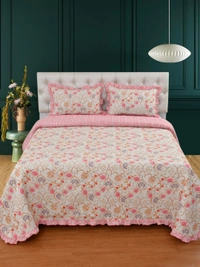 MORADO Glace Cotton Luxury Ultrasonic Printed Lightweight All Season Bedspreads/Quilted Bed Cover With 2 King Size Pillow Covers - (90x100 inches - Off White ) - 90x100 Inches, off white