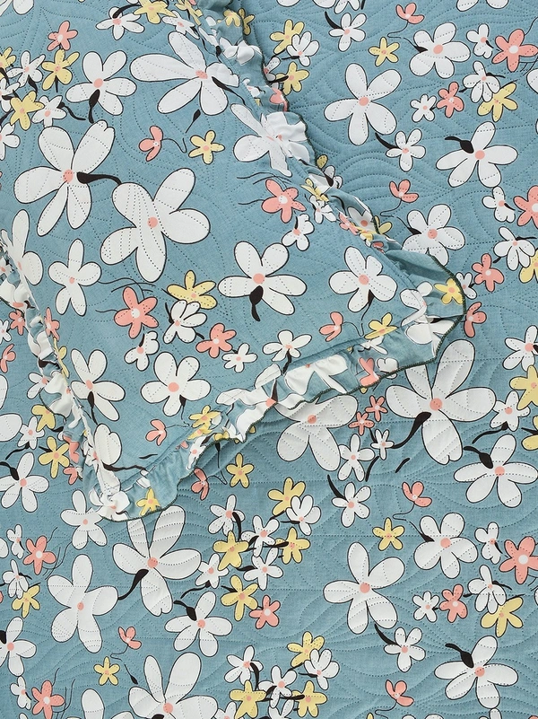 MORADO Glace Cotton Luxury Ultrasonic Printed Lightweight All Season Bedspreads/Quilted Bed Cover With 2 King Size Pillow Covers - (90x100 inches - Blue) - 90x100 Inches, Blue