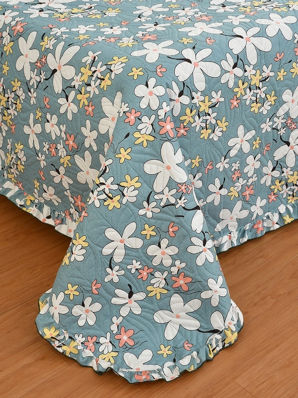 MORADO Glace Cotton Luxury Ultrasonic Printed Lightweight All Season Bedspreads/Quilted Bed Cover With 2 King Size Pillow Covers - (90x100 inches - Blue) - 90x100 Inches, Blue