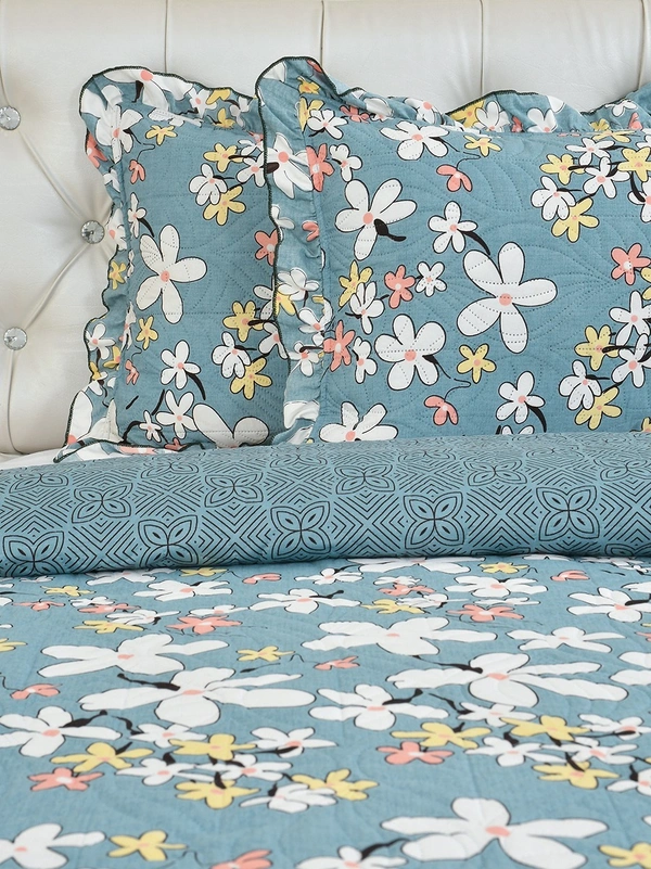 MORADO Glace Cotton Luxury Ultrasonic Printed Lightweight All Season Bedspreads/Quilted Bed Cover With 2 King Size Pillow Covers - (90x100 inches - Blue) - 90x100 Inches, Blue