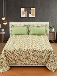 MORADO Glace Cotton King Size Bedsheet with 2 Pillow Covers with Frill (108x108, Inches) - 108x108 Inches, Mutlicolor