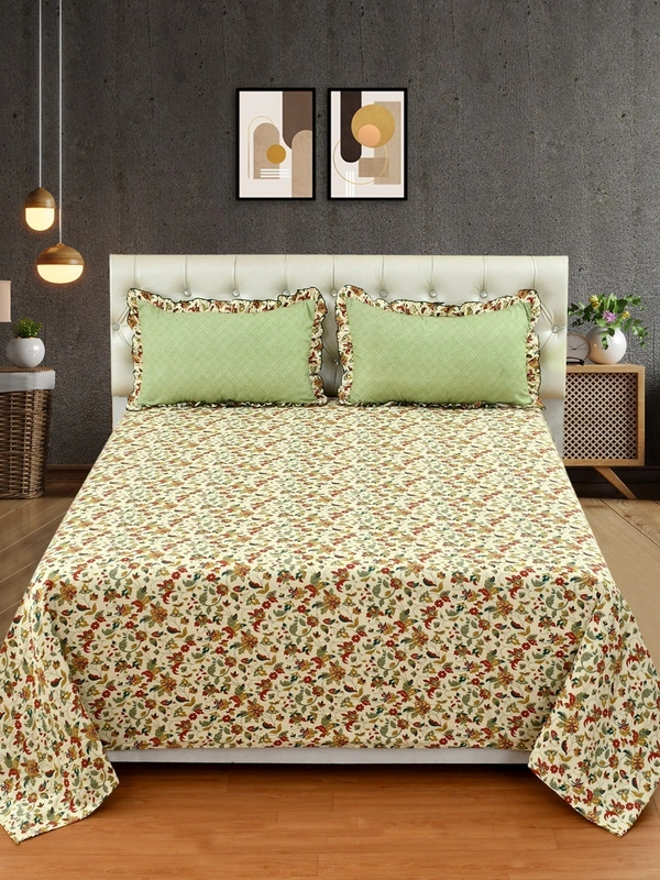 MORADO Glace Cotton King Size Bedsheet with 2 Pillow Covers with Frill (108x108, Inches) - 108x108 Inches, Mutlicolor