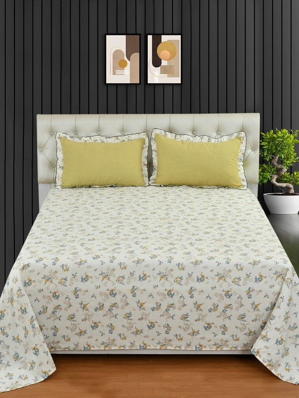 MORADO Glace Cotton King Size Bedsheet with 2 Pillow Covers with Frill (108x108, Inches) - 108x108 Inches, Mustard