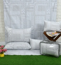 MORADO 100% Pure Cotton 5Pcs Bedding Set with Net Lace | King Size Double Bedsheet with 2 Pillow Covers and 2 Filled Breakfast Pillows - 108x108 Inches, Grey - 108x108 Inches, Grey