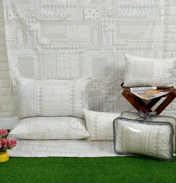 MORADO 100% Pure Cotton 5Pcs Bedding Set with Net Lace | King Size Double Bedsheet with 2 Pillow Covers and 2 Filled Breakfast Pillows - 108x108 Inches, Mustard - 108x108 Inches, Mustard