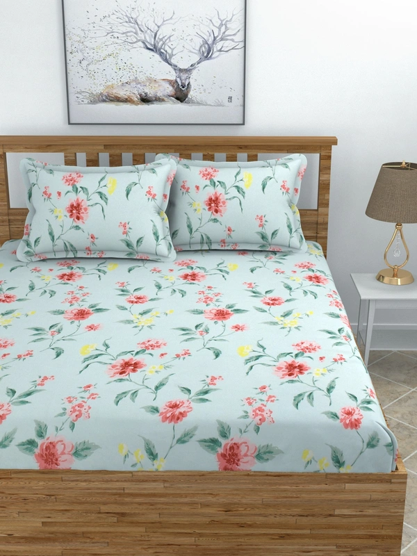 MORADO Premium Glace Cotton King Size Double Bedsheet With 2 King Size Pillow Covers (108x108 Inches) - 108x108 Inches, Multi